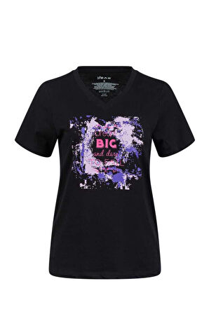 2AS ALONE BASKILI V YAKA KADIN T-SHİRT 405