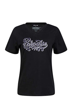 2AS ALONE BASKILI V YAKA KADIN T-SHİRT 406