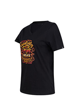 2AS Alone Baskılı V Yaka Kadın T-Shirt 411