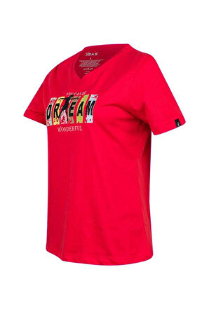 2AS ALONE BASKILI V YAKA KADIN T-SHİRT 404