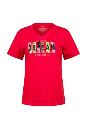 2AS ALONE BASKILI V YAKA KADIN T-SHİRT 404