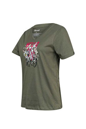 2AS ALONE BASKILI V YAKA KADIN T-SHİRT 402