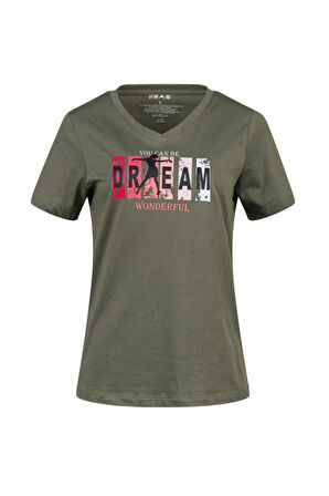 2AS ALONE BASKILI V YAKA KADIN T-SHİRT 404