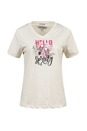 2AS ALONE BASKILI V YAKA KADIN T-SHİRT 402