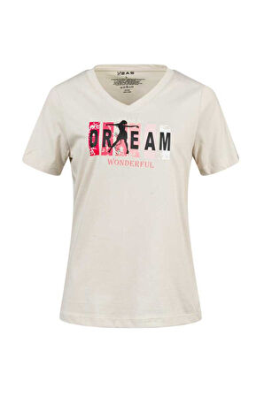 2AS ALONE BASKILI V YAKA KADIN T-SHİRT 404