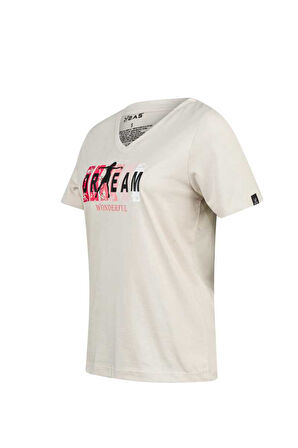 2AS ALONE BASKILI V YAKA KADIN T-SHİRT 404