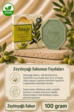 Mage Doğal Zeytinyağlı Sabun 100 gram 1 adet hediyelik kutuda