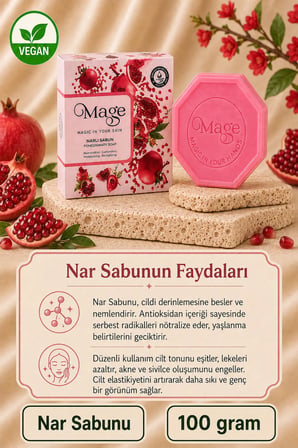 Mage Doğal Nar Sabunu 100 gram 1 adet hediyelik kutuda