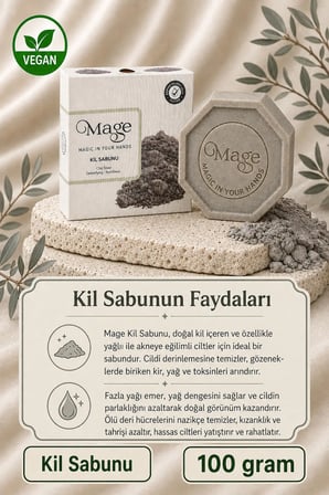 Mage Doğal Kil Sabunu 100 gram 1 adet hediyelik kutuda