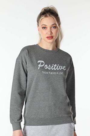 defy's KADIN BASKILI SWEAT KOYU GRİ - XL