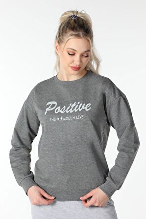 defy's KADIN BASKILI SWEAT KOYU GRİ - XL