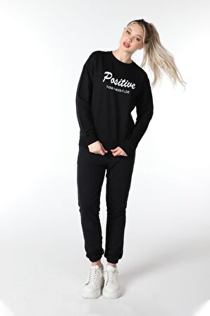 defy's KADIN BASKILI SWEAT SİYAH - L