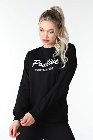 defy's KADIN BASKILI SWEAT SİYAH - L