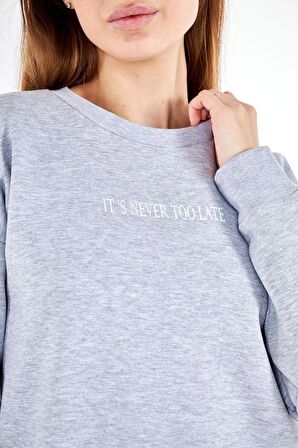 defy's KADIN BASKILI SWEAT OPTİK GRİ - XL