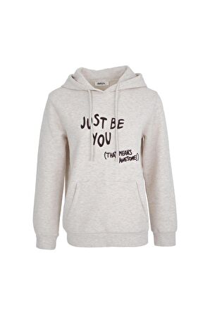 defy's KADIN BASKILI KAPÜŞONLU SWEATSHIRT EKRU - XL