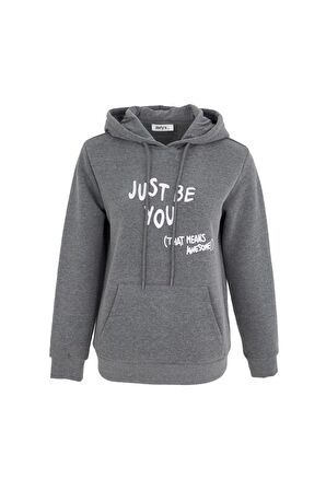 defy's KADIN BASKILI KAPÜŞONLU SWEAT ANTRASİT - M