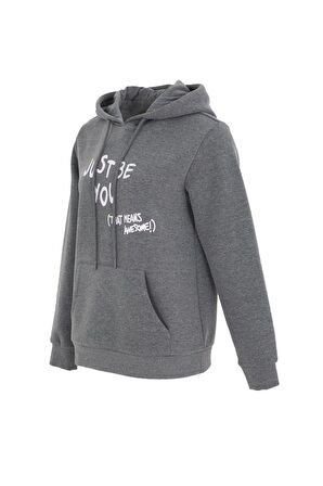 defy's KADIN BASKILI KAPÜŞONLU SWEAT ANTRASİT - M