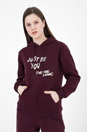 defy's KADIN BASKILI KAPÜŞONLU SWEAT MÜRDÜM - S