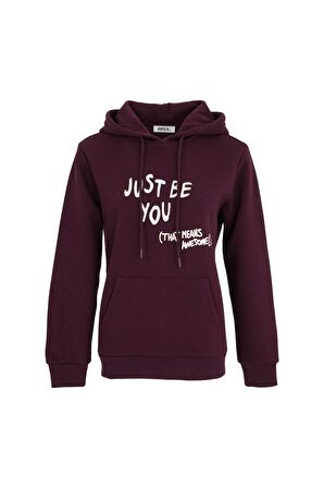 defy's KADIN BASKILI KAPÜŞONLU SWEAT MÜRDÜM - L