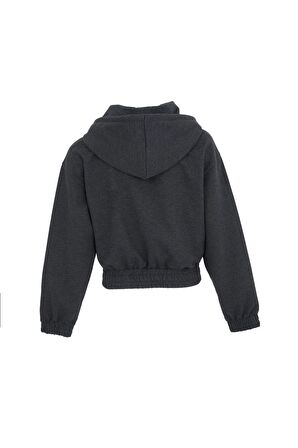 defy's KADIN BASKILI KAPÜŞONLU CROP SWEAT ANTRASİT - L