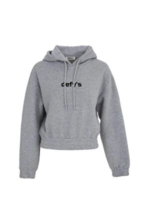 defy's KADIN BASKILI KAPÜŞONLU CROP SWEAT GRİ - L