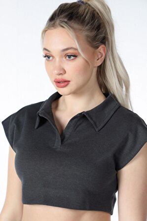 defy's KADIN YAKA DETAYLI CROP ANTRASİT - XL
