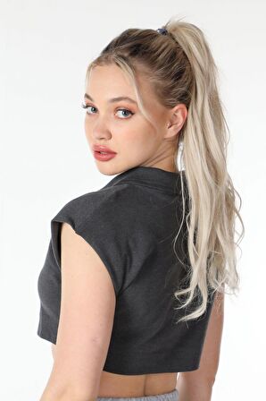 defy's KADIN YAKA DETAYLI CROP ANTRASİT - XL