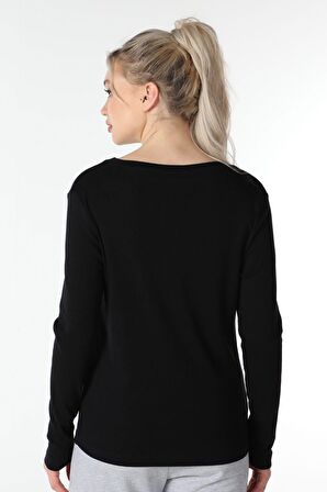 defy's KADIN UZUN KOLLU V YAKA TİŞÖRT SİYAH - L