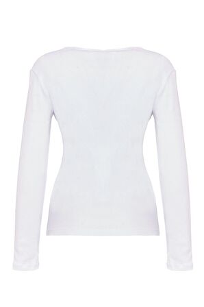 defy's KADIN UZUN KOLLU V YAKA TİŞÖRT BEYAZ - XL