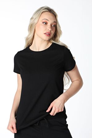 defy's KADIN KISA KOLLU BİSİKLET YAKA TİŞÖRT SİYAH - M