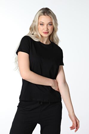 defy's KADIN KISA KOLLU BİSİKLET YAKA TİŞÖRT SİYAH - M