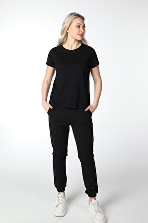 defy's KADIN KISA KOLLU BİSİKLET YAKA TİŞÖRT SİYAH - M