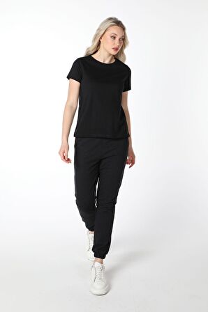 defy's KADIN KISA KOLLU BİSİKLET YAKA TİŞÖRT SİYAH - M