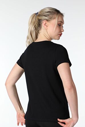 defy's KADIN BASKILI KISA KOLLU BİSİKLET YAKA TİŞÖRT SİYAH - XL