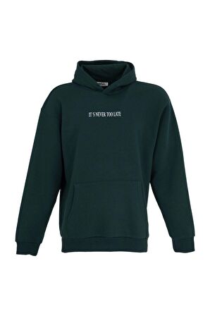 defy's ERKEK BASKILI KAPÜŞONLU SWEATSHIRT YEŞİL - S