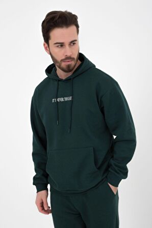 defy's ERKEK BASKILI KAPÜŞONLU SWEATSHIRT YEŞİL - XL