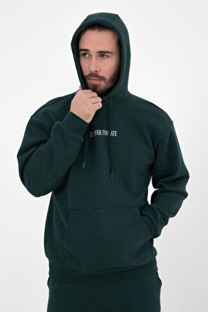 defy's ERKEK BASKILI KAPÜŞONLU SWEATSHIRT YEŞİL - XL