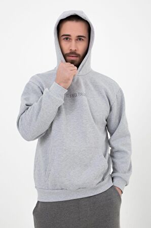 defy's ERKEK BASKILI KAPÜŞONLU SWEATSHIRT GRİ - XL