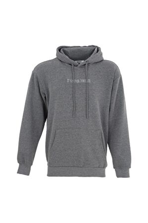 defy's ERKEK BASKILI KAPÜŞONLU SWEATSHIRT ANTRASİT - S