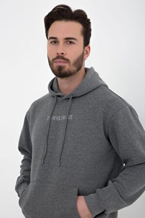 defy's ERKEK BASKILI KAPÜŞONLU SWEATSHIRT ANTRASİT - M