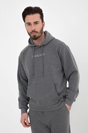 defy's ERKEK BASKILI KAPÜŞONLU SWEATSHIRT ANTRASİT - M