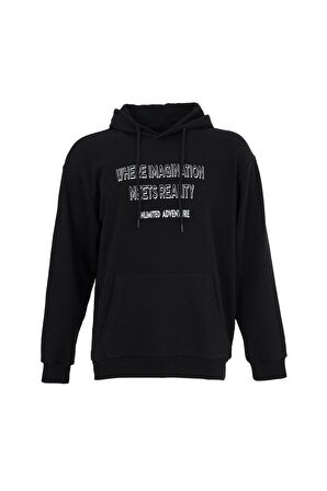 defy's ERKEK BASKILI KAPÜŞONLU SWEATSHIRT SİYAH - XL