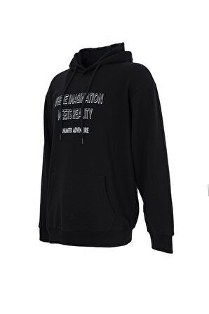 defy's ERKEK BASKILI KAPÜŞONLU SWEATSHIRT SİYAH - XL