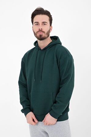 defy's ERKEK BASIC KAPÜŞONLU SWEATSHIRT YEŞİL - L