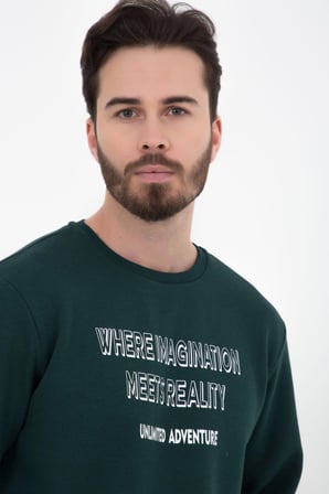 defy's ERKEK BASKILI UZUN KOLLU BİSİKLET YAKA SWEATSHIRT YEŞİL - XL