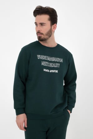 defy's ERKEK BASKILI UZUN KOLLU BİSİKLET YAKA SWEATSHIRT YEŞİL - XL