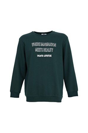 defy's ERKEK BASKILI UZUN KOLLU BİSİKLET YAKA SWEATSHIRT YEŞİL - XXL