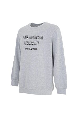 defy's ERKEK BASKILI UZUN KOLLU BİSİKLET YAKA SWEATSHIRT GRİ - S