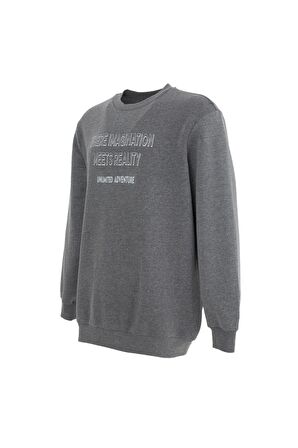defy's ERKEK BASKILI UZUN KOLLU BİSİKLET YAKA SWEATSHIRT ANTRASİT - L