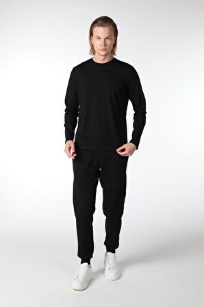 ERKEK UZUN KOLLU BİSİKLET YAKA TİŞÖRT SİYAH - L